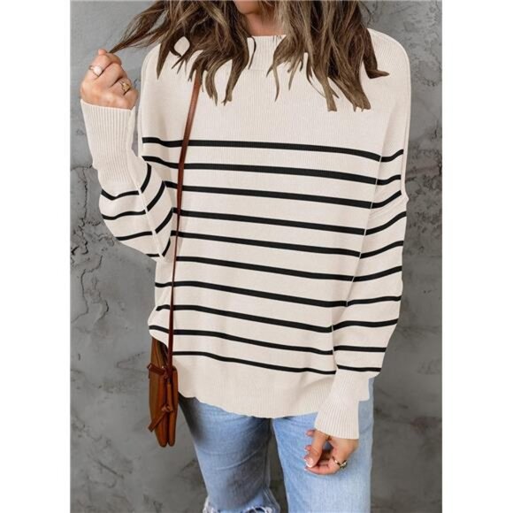 Women's Fall Casual Long Sleeve Crew Neck Sweater – Oversized Ribbed Knit - Picture 2 of 7